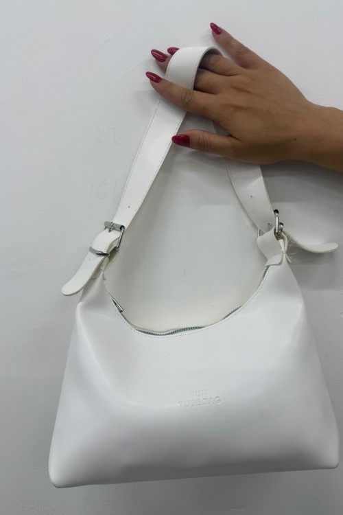 THE TOTE BAG KEMERLİ DERİ ÇANTA Beyaz