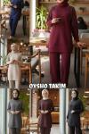 İKİ OMZU TAŞLI YAPRAK DESEN OYSHO TUNİK TAKIM  Kahverengi
