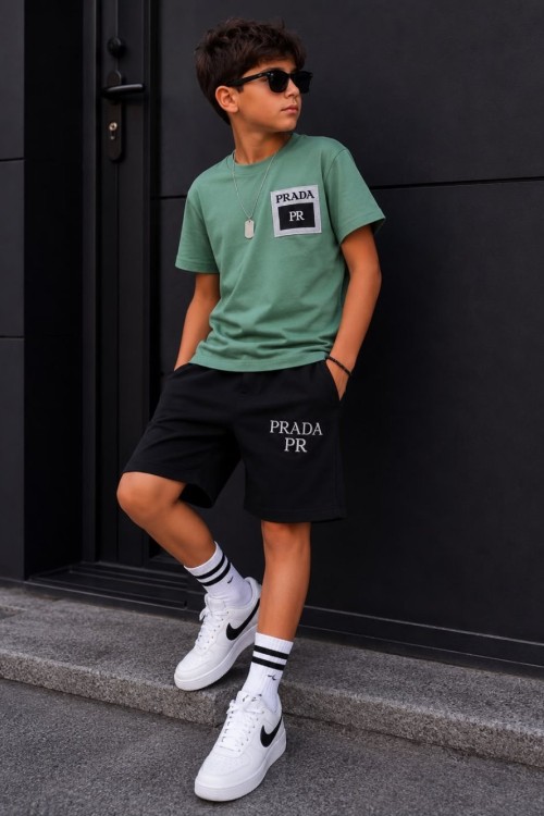 UYGUN KÜÇÜKLER PRADA ŞORTLU TAKIM Mint Yeşili