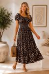 LEOPARLI BELİ LASTİKLİ VİSCON ELBİSE  Kahverengi