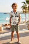SUMMER PALMİYE GÖMLEKLİ ŞORTLU TAKIM  Gri