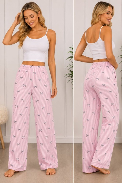 MİLAN KUMAŞ MİNİK FİYONKLU TEK PİJAMA  Pembe