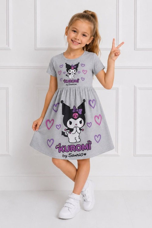 KUROMİ KALPLİ PENYE ELBİSE Gri