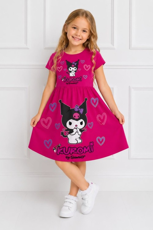 KUROMİ KALPLİ PENYE ELBİSE Fuşya