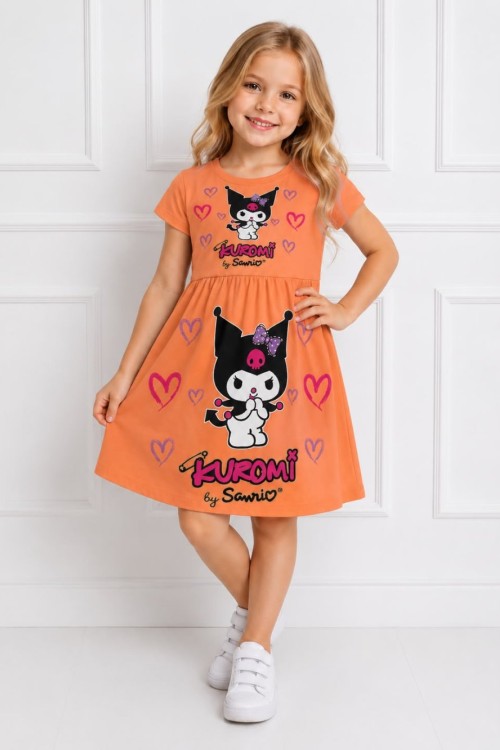 KUROMİ KALPLİ PENYE ELBİSE Somon