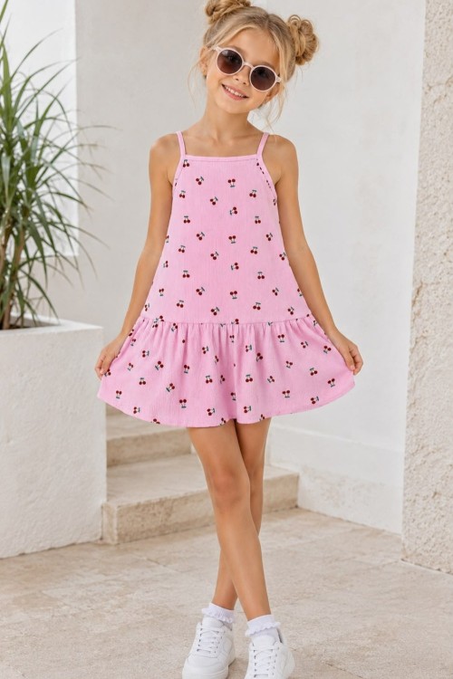 KAMPANYALI HER YERİ MİNİK KİRAZLI ASKILI ELBİSE Pembe