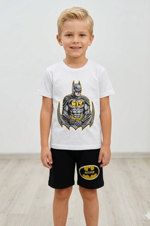 BATMAN DESENLİ ŞORTLU TAKIM  Beyaz