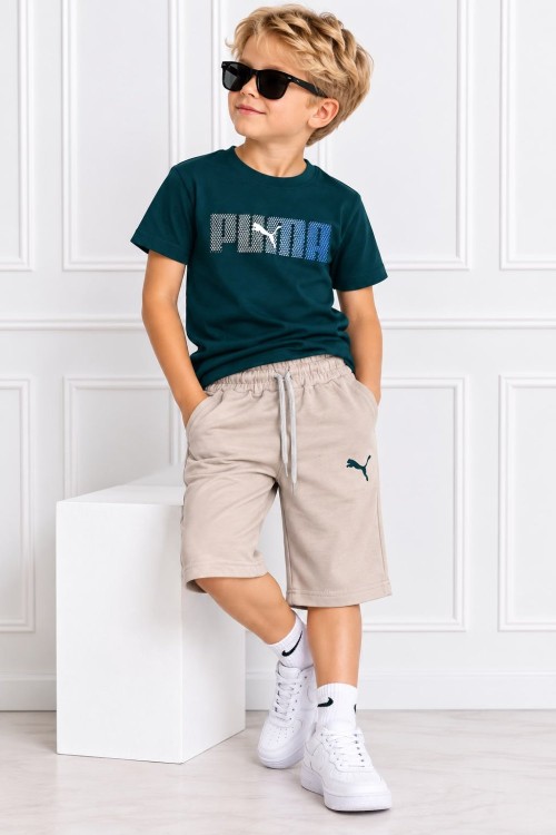 PUMA DESENLİ ERKEK GARSON BOY ŞORTLU TAKIM  Petrol Yeşili