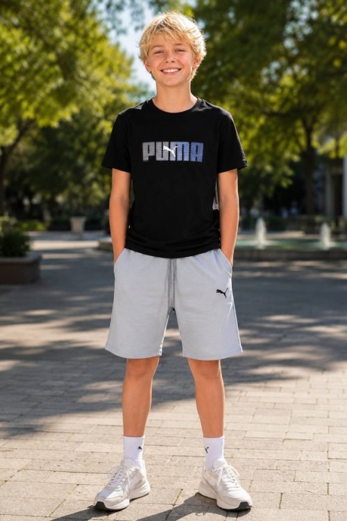 PUMA DESENLİ ERKEK GARSON BOY ŞORTLU TAKIM  Siyah