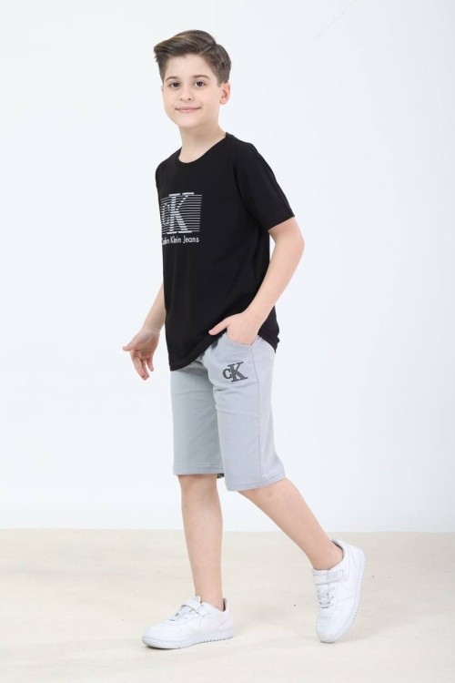 GARSON BOY ÇİZGİLİ CK ŞORTLU TAKIM  Siyah