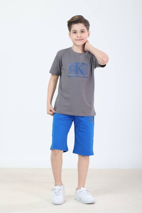 GARSON BOY ÇİZGİLİ CK ŞORTLU TAKIM  Gri