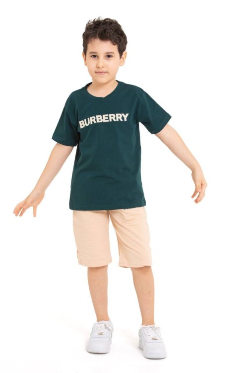 GARSON BOY BURBERRY ŞORTLU TAKIM  Petrol Yeşili