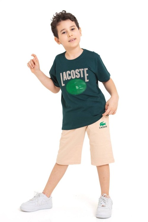 GARSON BOY LACOSTE TİMSAH DESENLİ ŞORTLU TAKIM  Petrol Yeşili