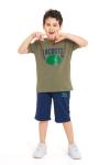 GARSON BOY LACOSTE TİMSAH DESENLİ ŞORTLU TAKIM  Haki