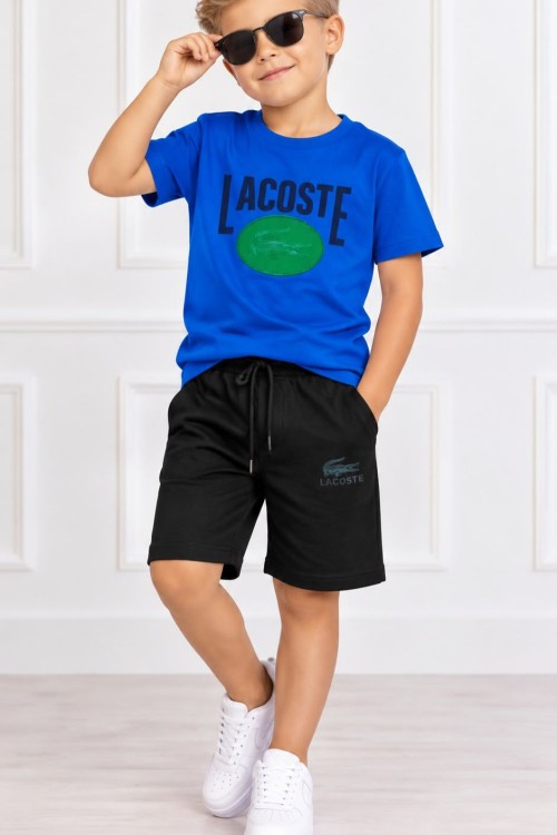GARSON BOY LACOSTE TİMSAH DESENLİ ŞORTLU TAKIM  Mavi