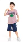 GARSON BOY LACOSTE TİMSAH DESENLİ ŞORTLU TAKIM  Pembe