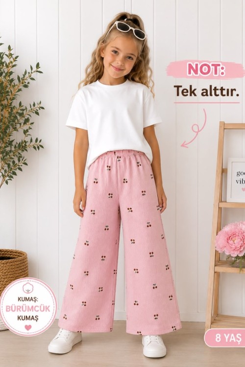 KİRAZLI TEK ALT EŞOFMAN ALTI  Pembe