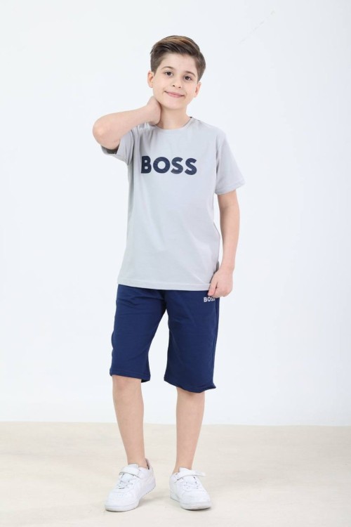 GARSON BOY SADE BOSS YAZILI ŞORTLU TAKIM  Gri
