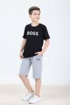 GARSON BOY SADE BOSS YAZILI ŞORTLU TAKIM  Siyah