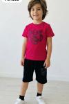 GARSON BOY KENZO ASLAN DESENLİ ŞORTLU TAKIM  Fuşya