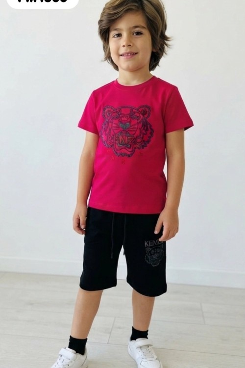GARSON BOY KENZO ASLAN DESENLİ ŞORTLU TAKIM  Fuşya
