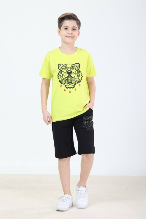 GARSON BOY KENZO ASLAN DESENLİ ŞORTLU TAKIM  Sarı