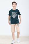 GARSON BOY KENZO ASLAN DESENLİ ŞORTLU TAKIM  Petrol Yeşili