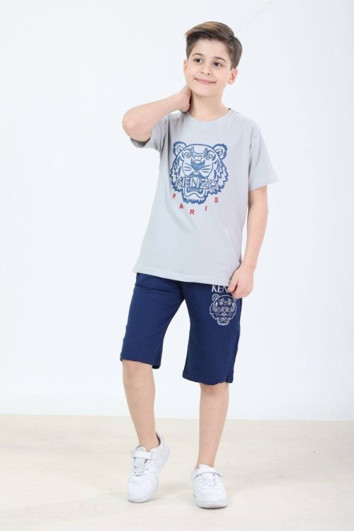 GARSON BOY KENZO ASLAN DESENLİ ŞORTLU TAKIM  Açık Gri