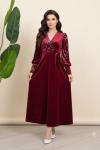 KRUVAZESİ ÇİÇEKLİ KADİFE UZUN ELBİSE  Bordo