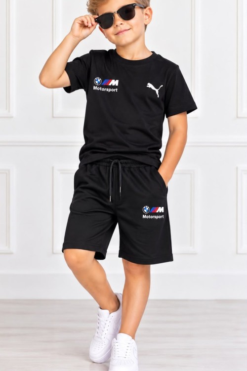 MOTORSPORT BASKILI ŞORTLU TAKIM  Siyah