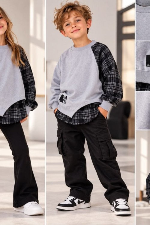 EKOSE DETAYLI UNİSEX SWEAT SHİRT  Gri