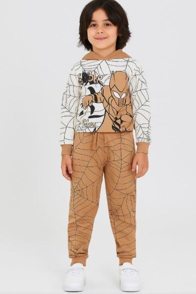 2 İP KAPŞONLU SPİDERMAN  ERKEK EŞOFMAN TAKIMI  Bej