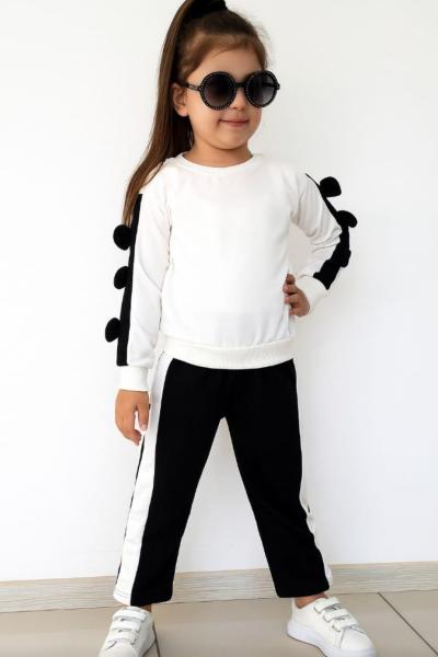 2 İP KOL FİYONKLU ALT ŞERİTLİ EŞOFMAN TAKIMI Siyah