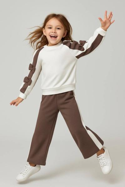 2 İP KOLLARI FİYONKLU OYSHO EŞOFMAN TAKIMI  Kahverengi