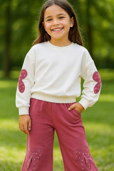 2 İP KOLLARI VE PAÇASI FİYONKLU İSPANYOL KIZ TAKIM Gül