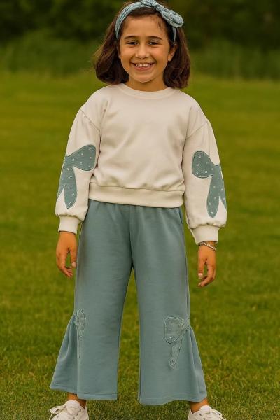 2 İP KOLLARI VE PAÇASI FİYONKLU İSPANYOL KIZ TAKIM Mavi