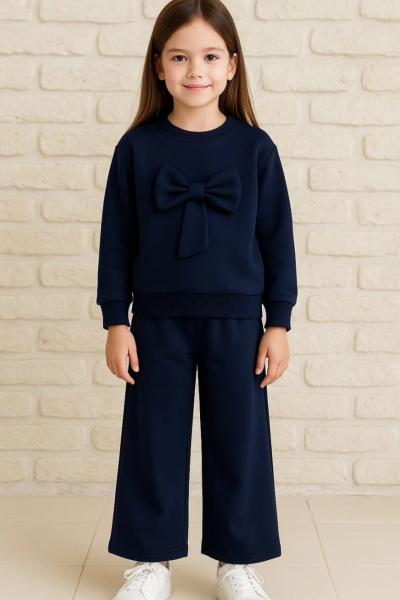 2 İP ÖNÜ FİYONKLU SADE İSPANYOL KIZ TAKIM  Lacivert