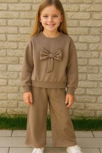 2 İP ÖNÜ FİYONKLU SADE İSPANYOL KIZ TAKIM  Kahverengi