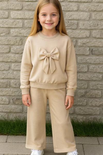 2 İP ÖNÜ FİYONKLU SADE İSPANYOL KIZ TAKIM  Krem