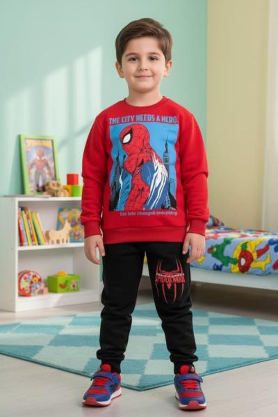 ÜST KARELİ TEK SPİDERMAN 2 İP EŞOFMAN TAKIMI  Kırmızı