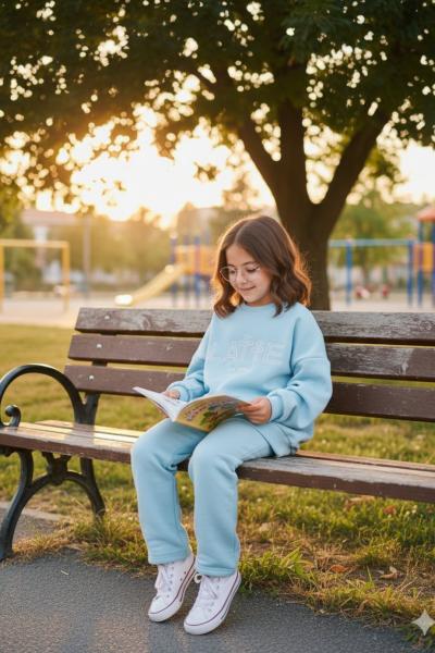 3 İP LATTE EŞOFMAN TAKIMI  Bebe Mavisi