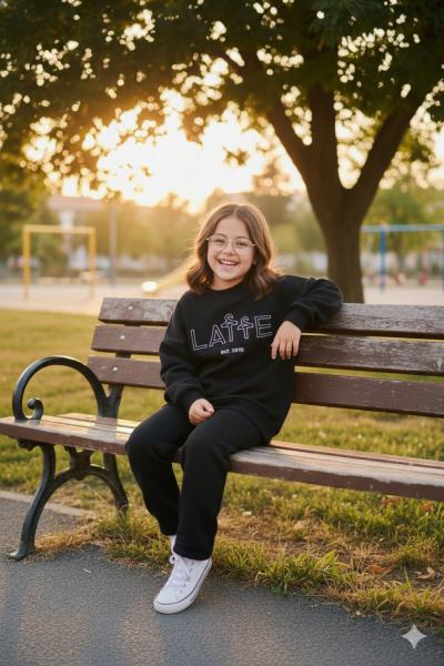 3 İP LATTE EŞOFMAN TAKIMI  Siyah