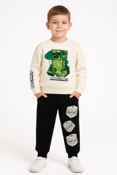 3 İP ŞARDONLU BOON THT MİNECRAFT EŞOFMAN TAKIMI  Krem