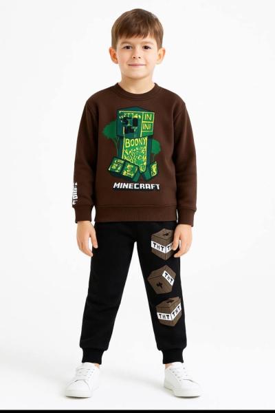 3 İP ŞARDONLU BOON THT MİNECRAFT EŞOFMAN TAKIMI  Kahverengi