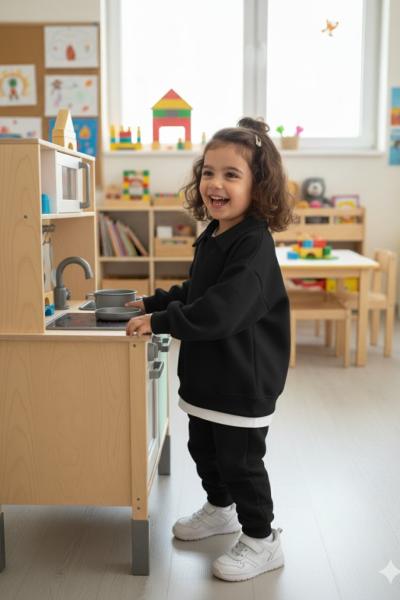 3 İP ŞARDONSUZ OVERSİZE EŞOFMAN TAKIMI  Siyah