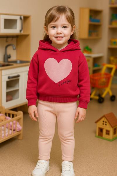 3 İP ŞARDONSUZ KALPLİ ÜST TAYTI DÜZ KIZ TAKIM Koyu Pembe