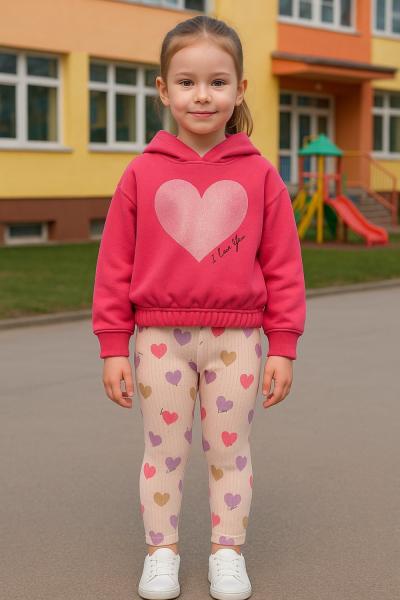 3 İP ŞARDONSUZ KALPLİ ÜST TAYTI KALPLİ KIZ TAKIM Açık Pembe