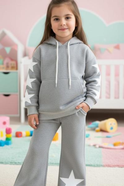 3 İP ŞARDONLU YILDIZ EŞOFMAN TAKIMI  Gri