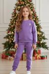 3 İP ŞARDONLU KOLLARI ŞERİTLİ A KALPLİ UNİSEX EŞOFMAN TAKIMI  Lila