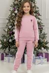 3 İP ŞARDONLU KOLLARI ŞERİTLİ A KALPLİ UNİSEX EŞOFMAN TAKIMI  Pembe